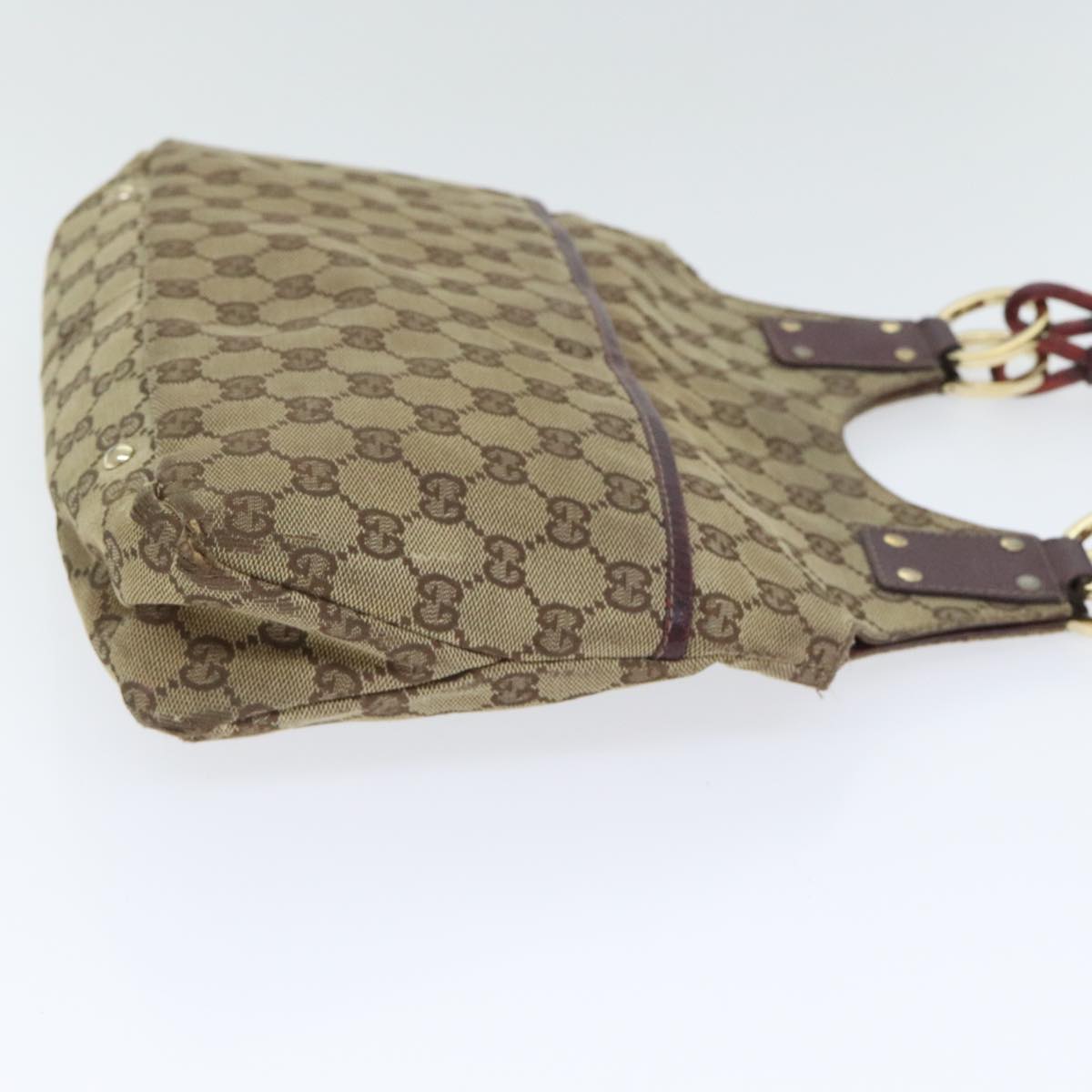 GUCCI GG Canvas Hand Bag Beige Wine Red Gold 131329 Auth 93378