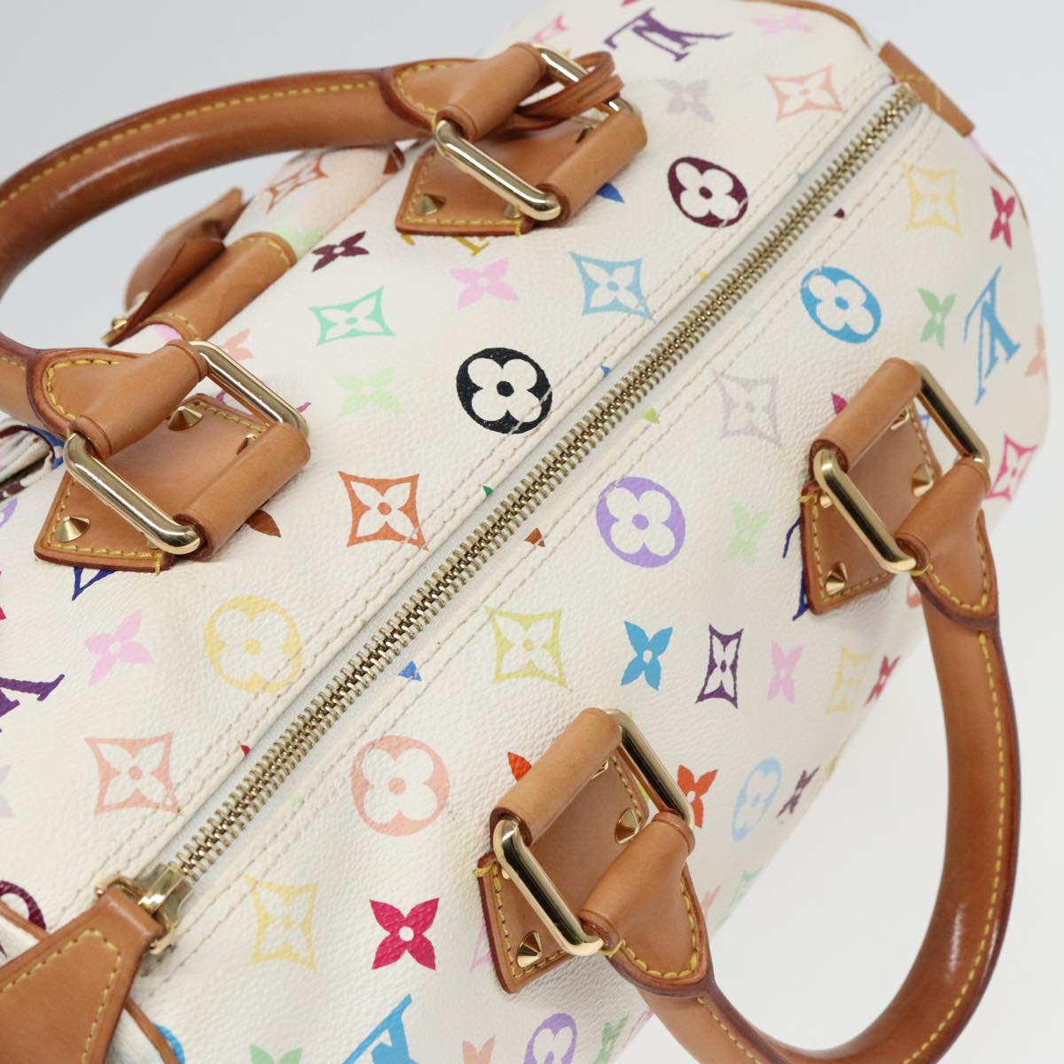 LOUIS VUITTON Monogram Multicolor Speedy 30 Hand Bag White M92643 Auth 93383A