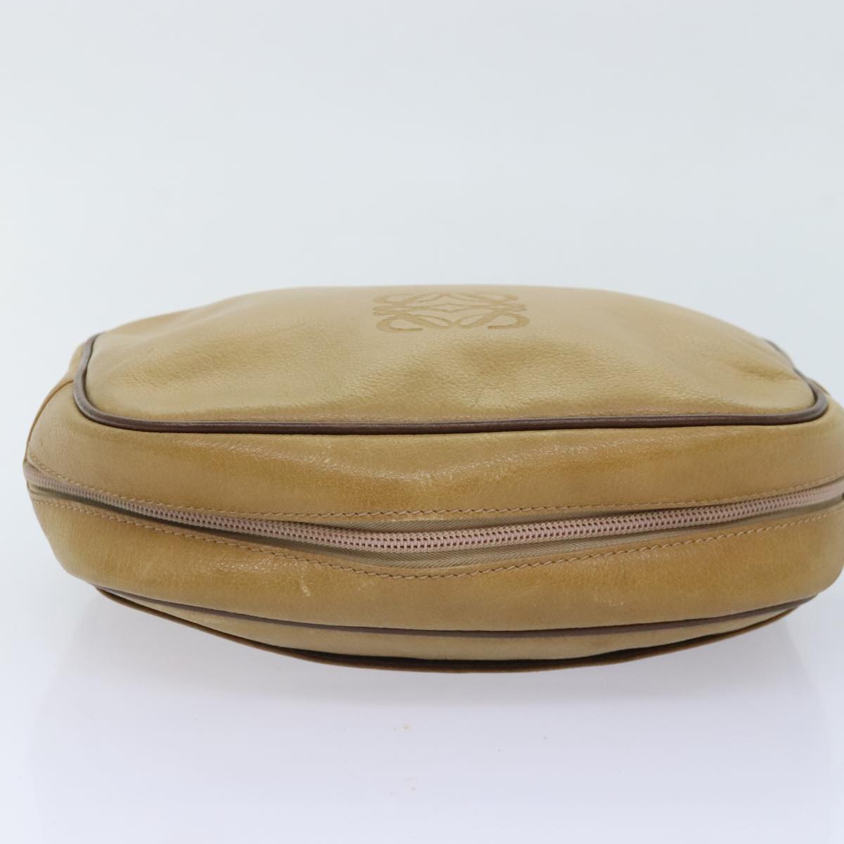 LOEWE Anagram Clutch Bag Leather Beige Brown Gold Auth 93389