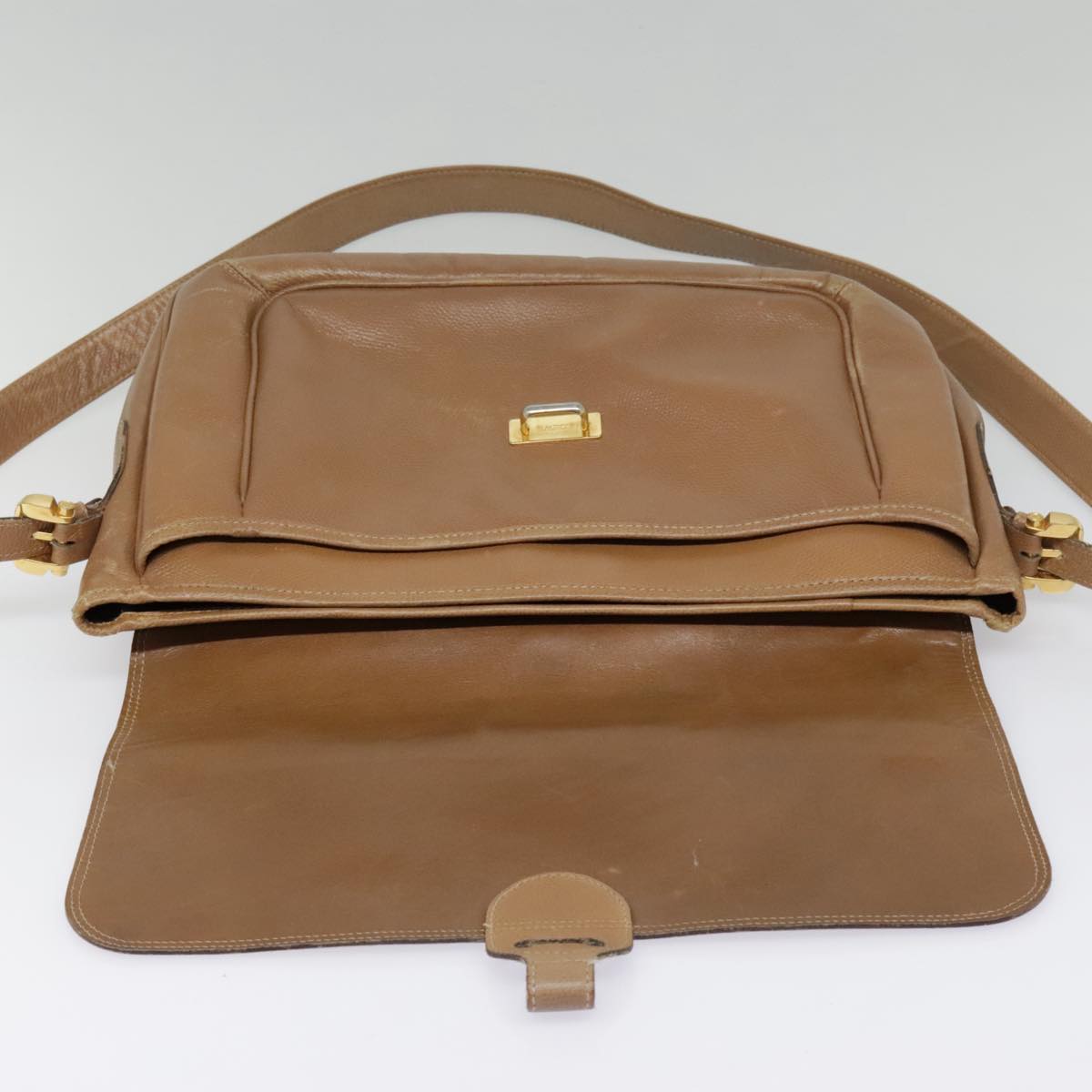 LOEWE Anagram Shoulder Bag Leather Brown Gold Auth 93390