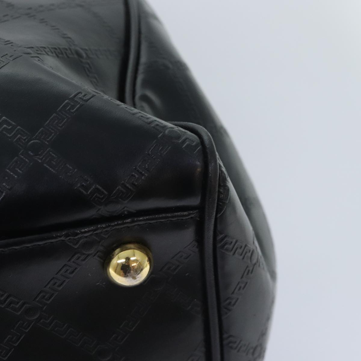 VERSACE Hand Bag Leather Black Gold Auth 93395