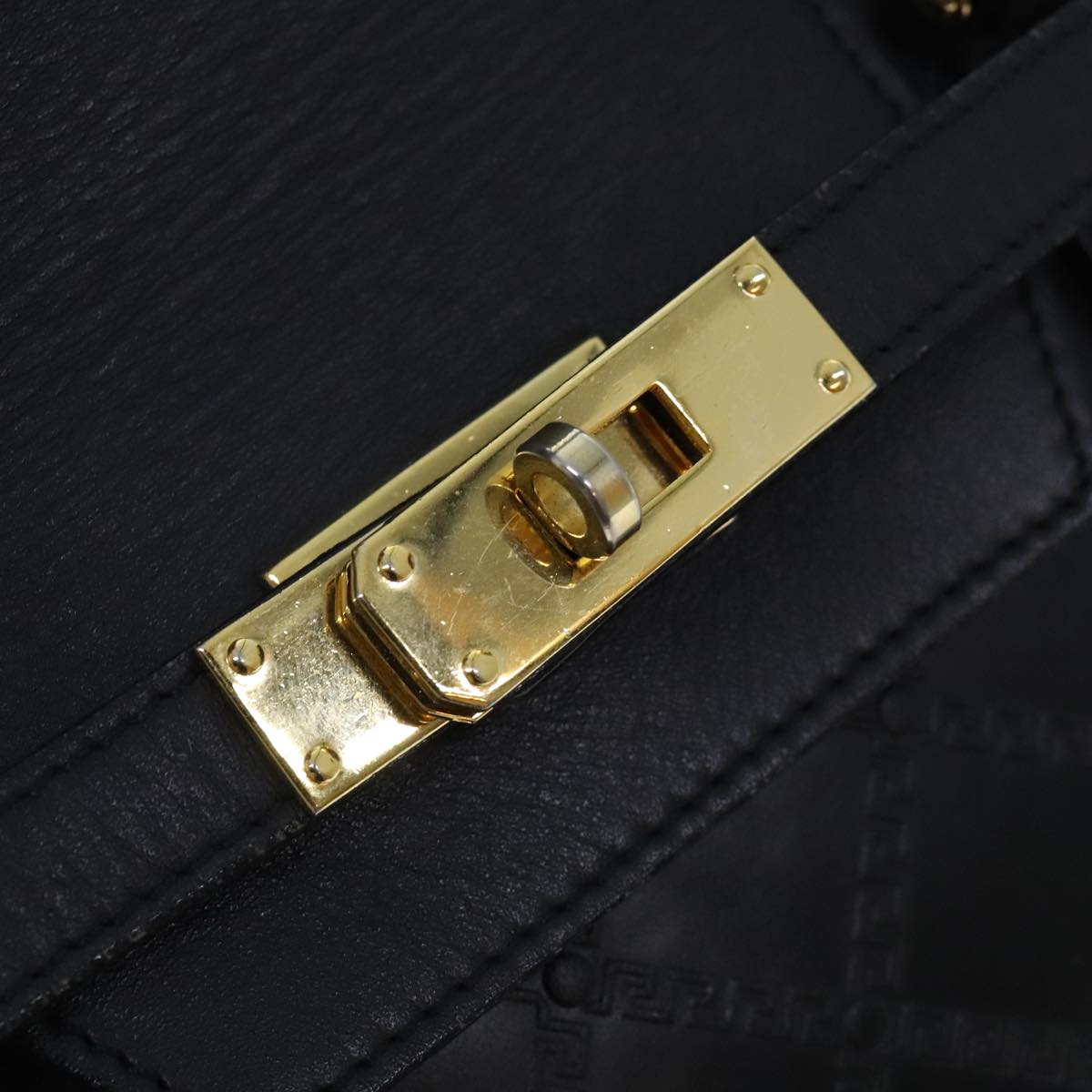 VERSACE Hand Bag Leather Black Gold Auth 93395