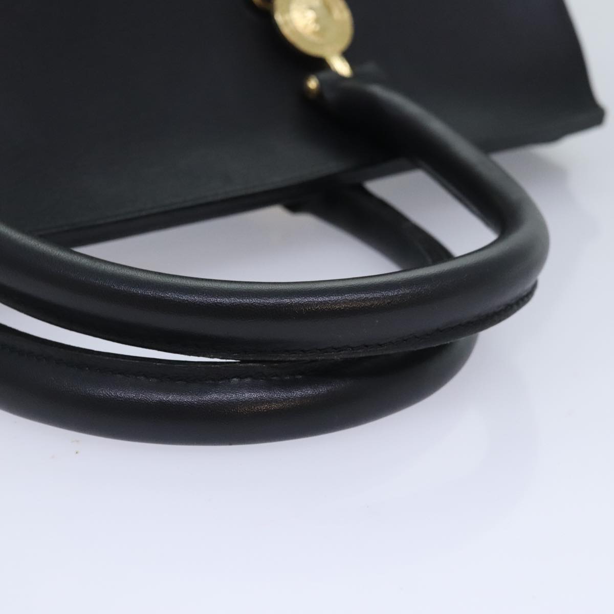 VERSACE Hand Bag Leather Black Gold Auth 93395