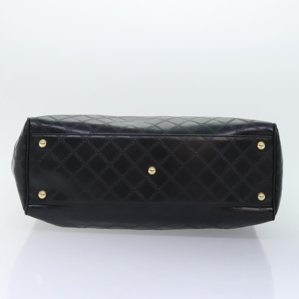 VERSACE Hand Bag Leather Black Gold Auth 93395