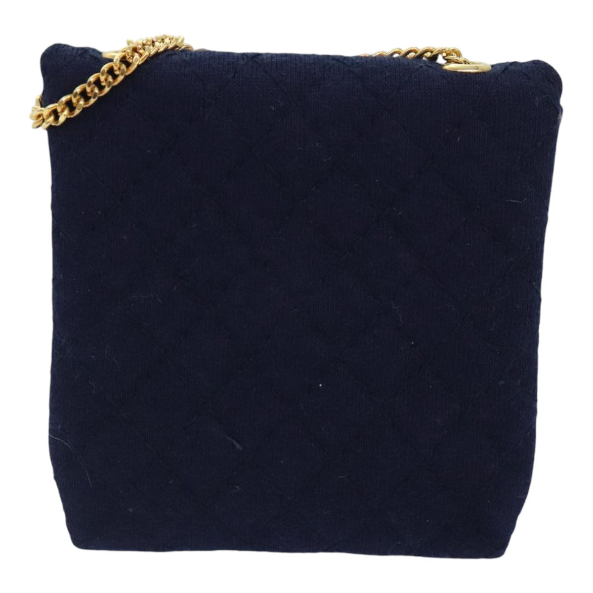 CHANEL Matelasse Chain Shoulder Pouch Cotton Navy Gold CC Auth 93398