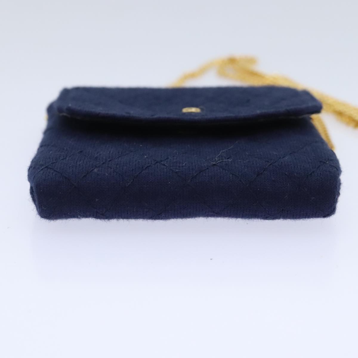 CHANEL Matelasse Chain Shoulder Pouch Cotton Navy Gold CC Auth 93398