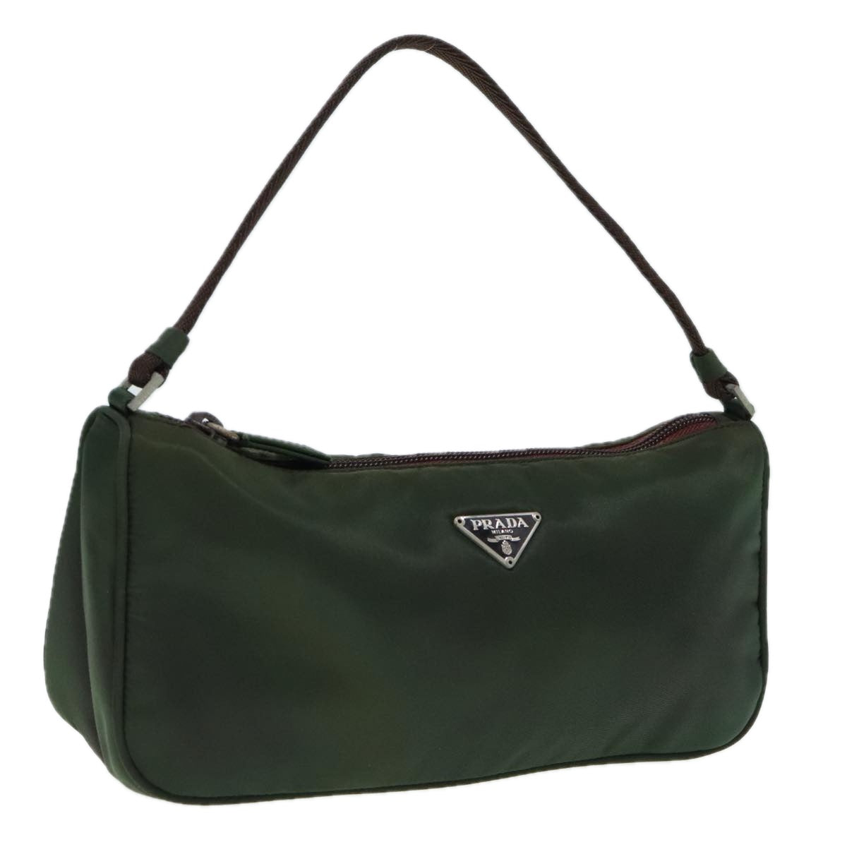 PRADA Accessory Pouch Nylon Green Silver Auth 93400