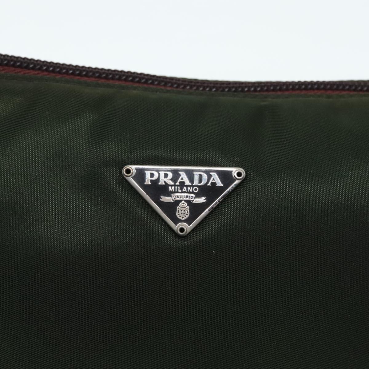 PRADA Accessory Pouch Nylon Green Silver Auth 93400