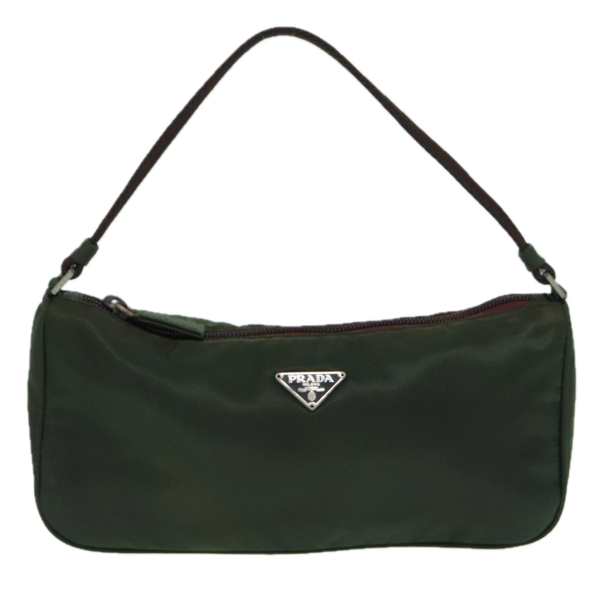 PRADA Accessory Pouch Nylon Green Silver Auth 93400