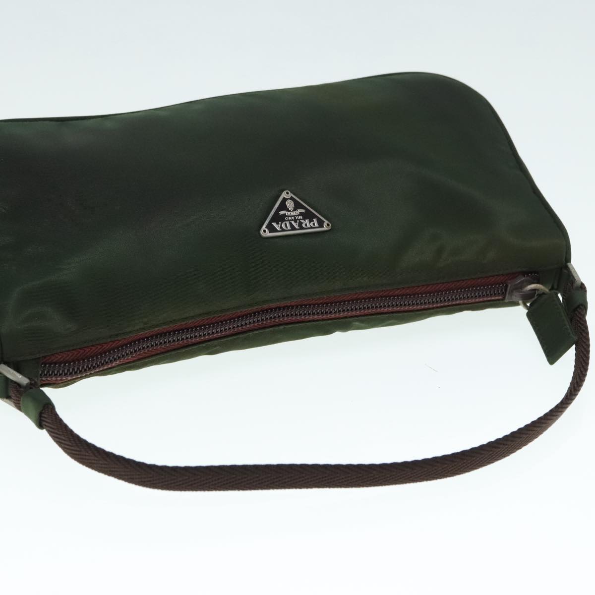 PRADA Accessory Pouch Nylon Green Silver Auth 93400