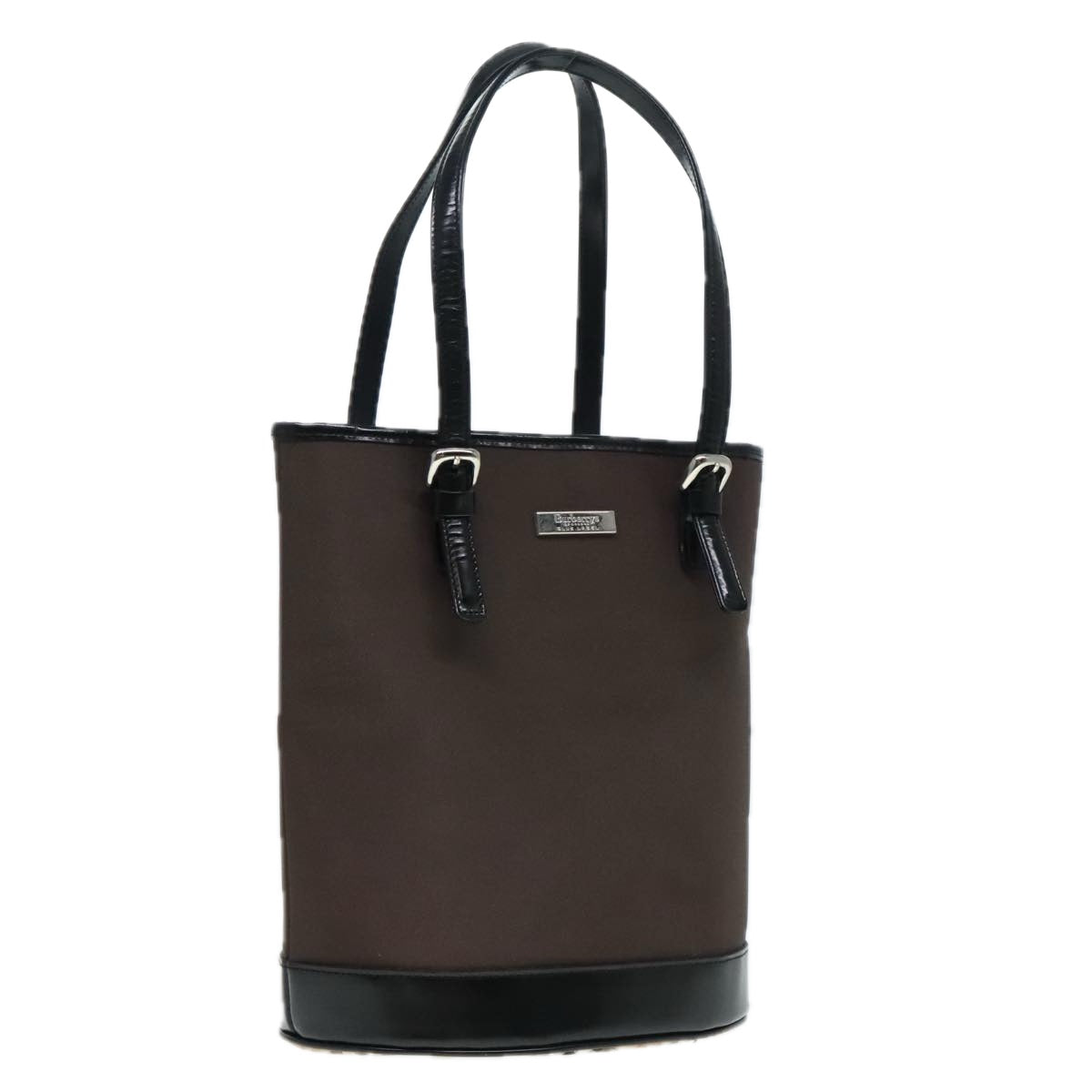 Burberrys Tote Bag Nylon Leather Brown Black Silver Auth 93403