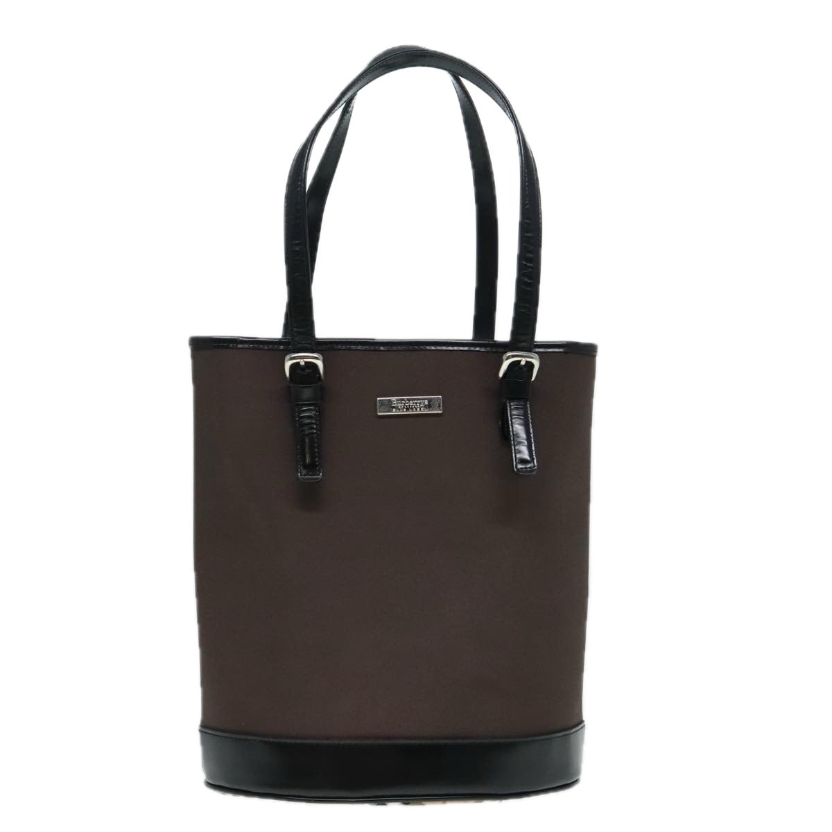 Burberrys Tote Bag Nylon Leather Brown Black Silver Auth 93403