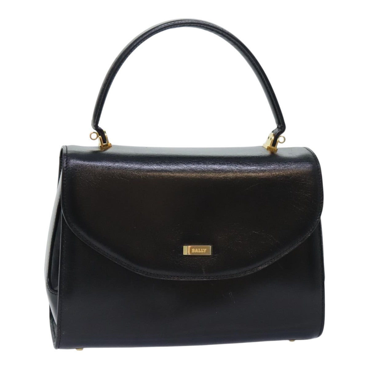 BALLY Hand Bag Leather Black Gold Auth 93404