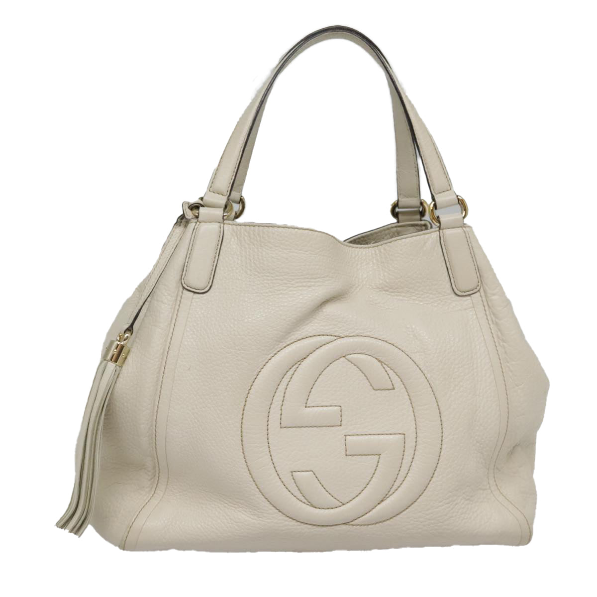 GUCCI Soho Hand Bag Leather White Gold 282309 Auth 93407