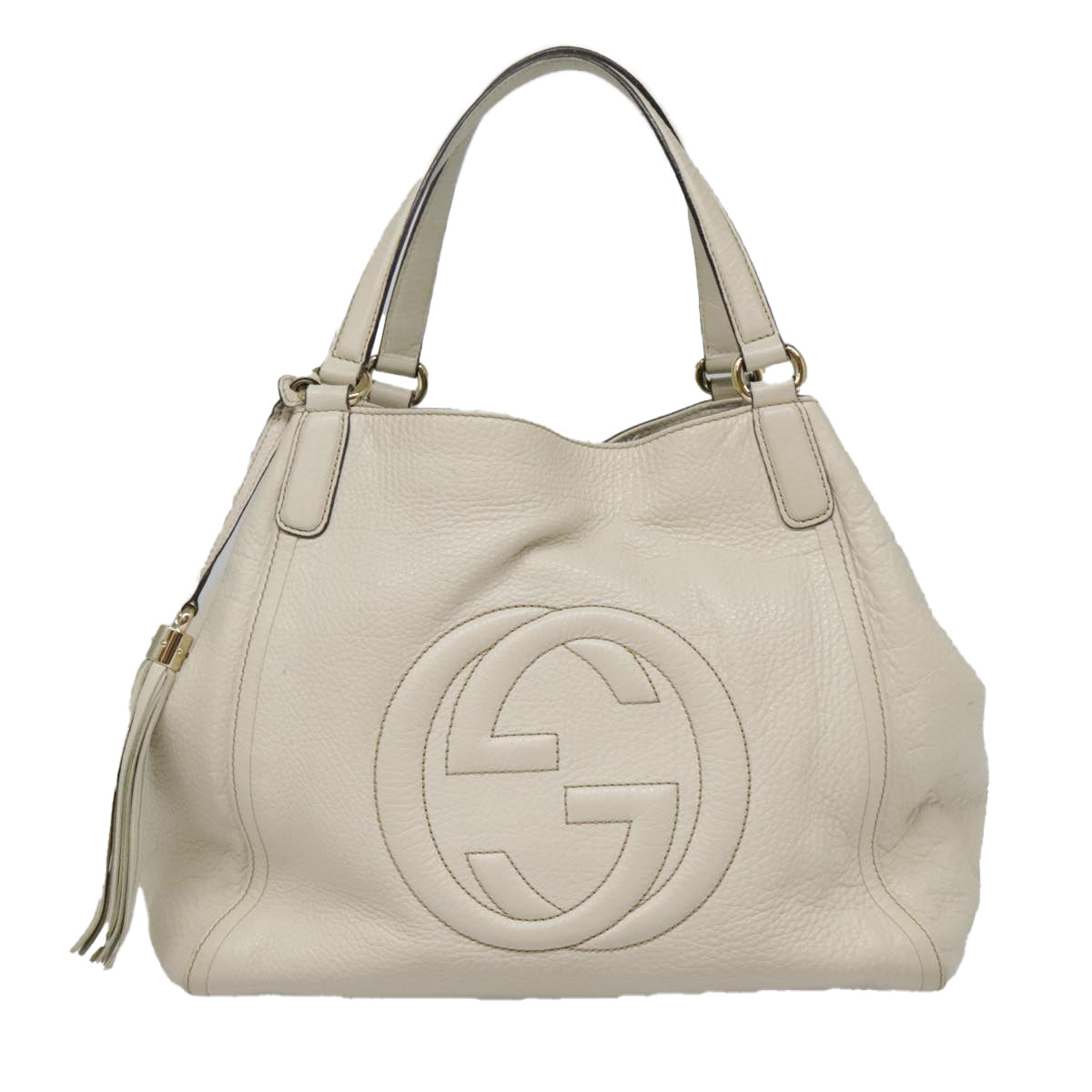 GUCCI Soho Hand Bag Leather White Gold 282309 Auth 93407