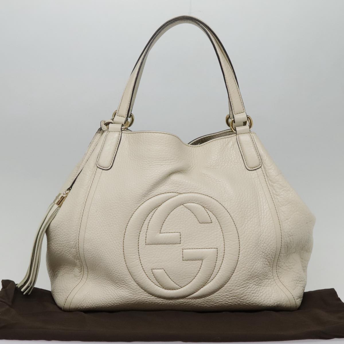 GUCCI Soho Hand Bag Leather White Gold 282309 Auth 93407