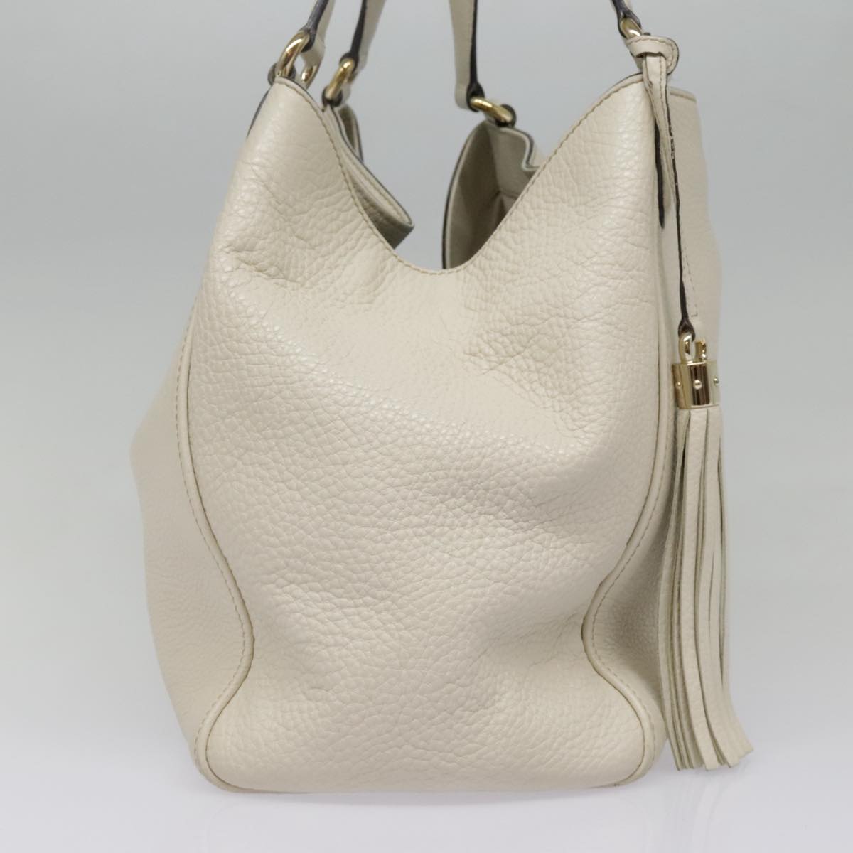 GUCCI Soho Hand Bag Leather White Gold 282309 Auth 93407