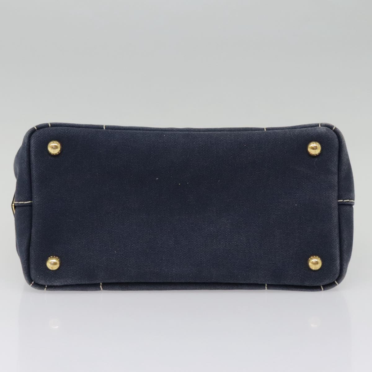 PRADA Canapa PM Hand Bag Canvas Navy Gold Auth 93409