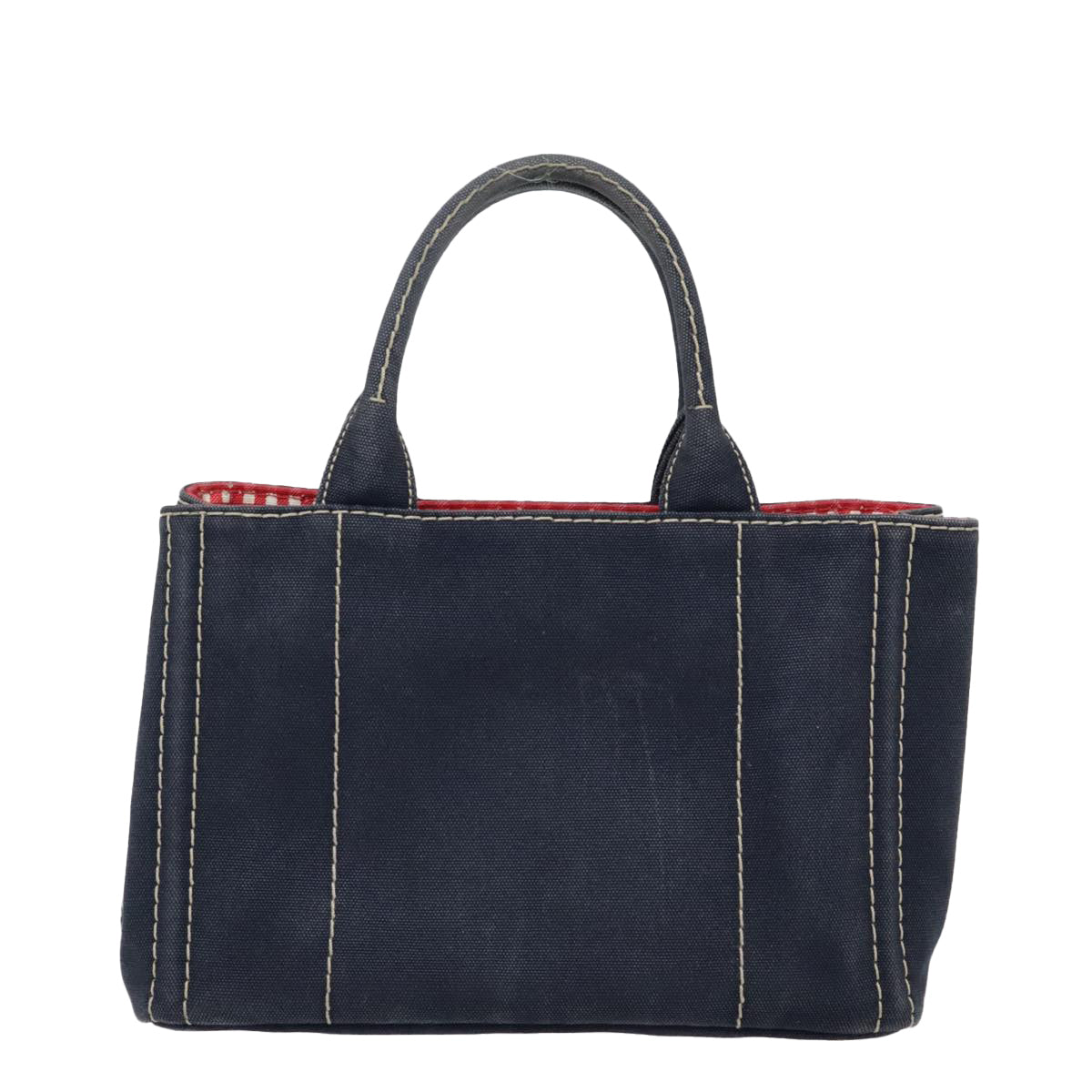 PRADA Canapa PM Hand Bag Canvas Navy Gold Auth 93409