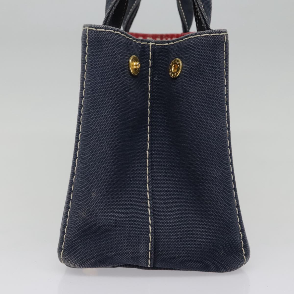 PRADA Canapa PM Hand Bag Canvas Navy Gold Auth 93409