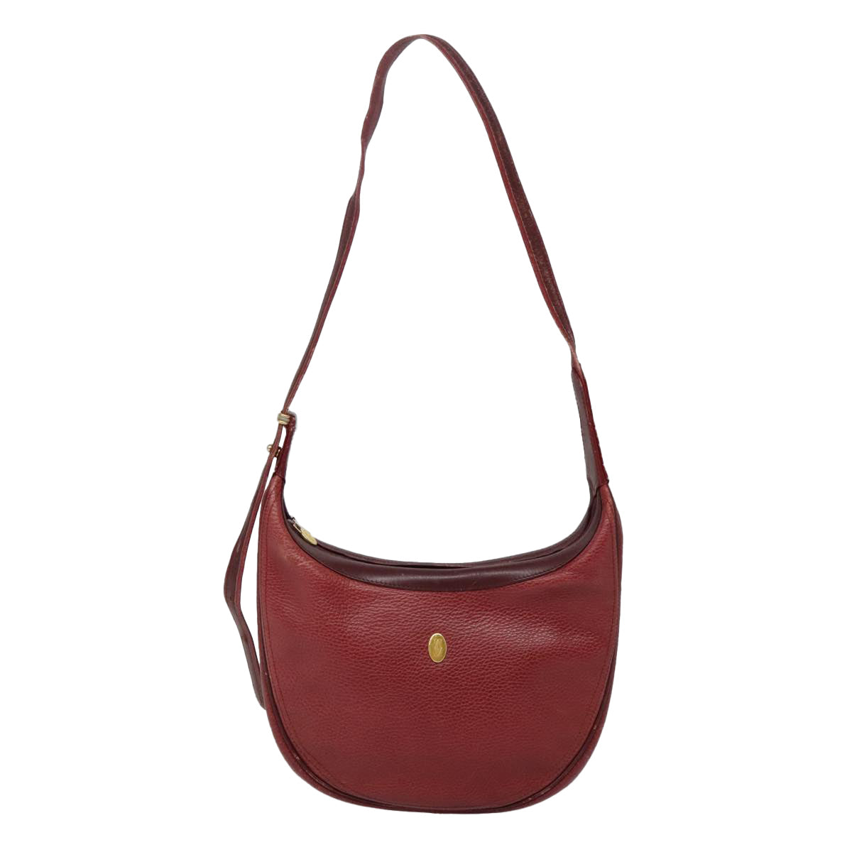 CARTIER Shoulder Bag Leather Bordeaux Gold Auth 93416