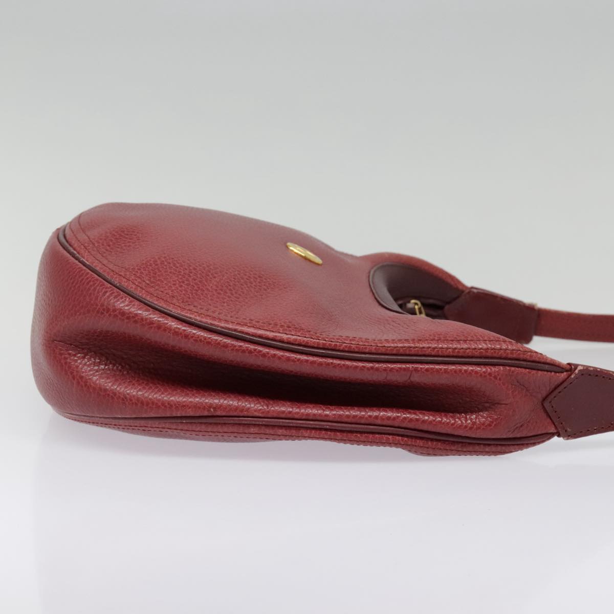 CARTIER Shoulder Bag Leather Bordeaux Gold Auth 93416