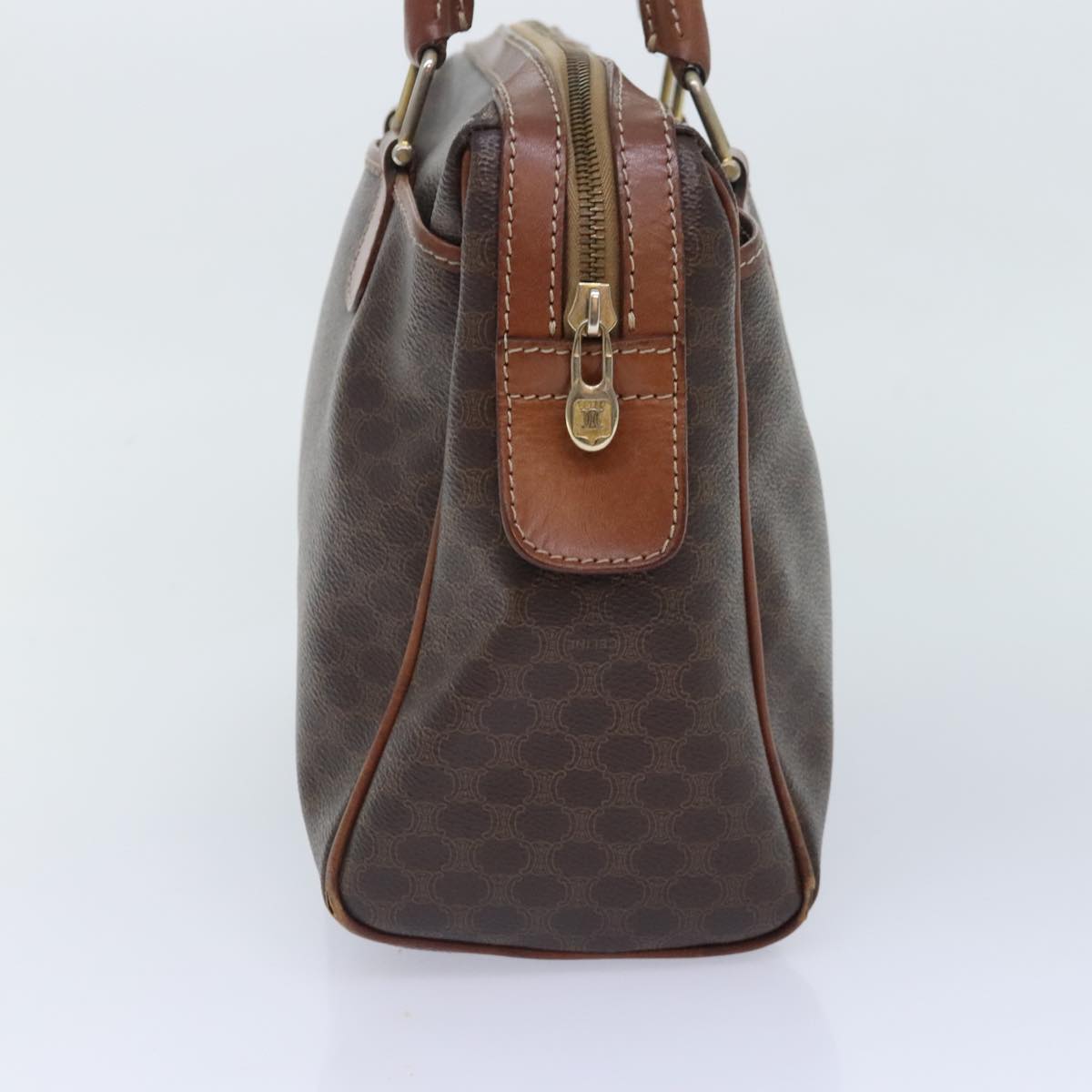 CELINE Macadam Canvas Hand Bag PVC Leather Brown Gold Auth 93427