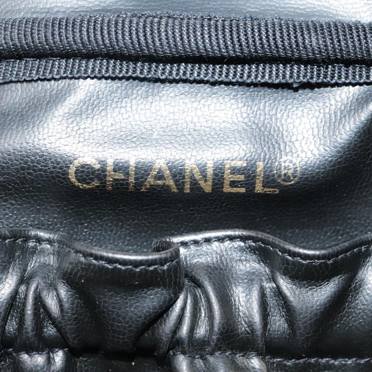 CHANEL Vanity Bicolore Pouch Leather Black Gold CC Auth 93452