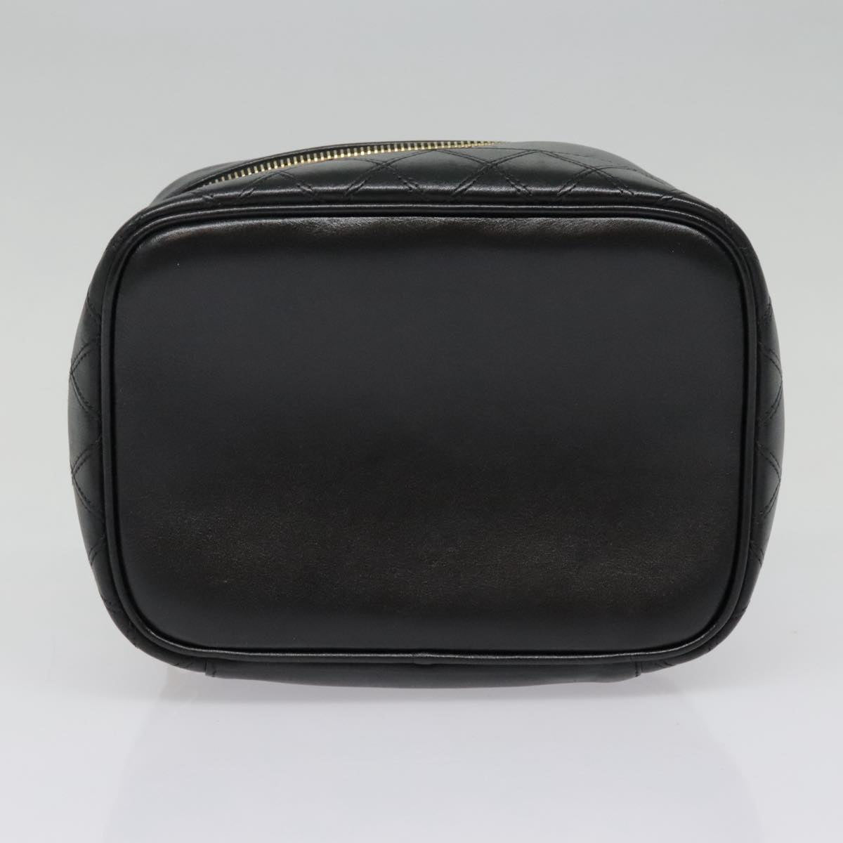 CHANEL Vanity Bicolore Pouch Leather Black Gold CC Auth 93452