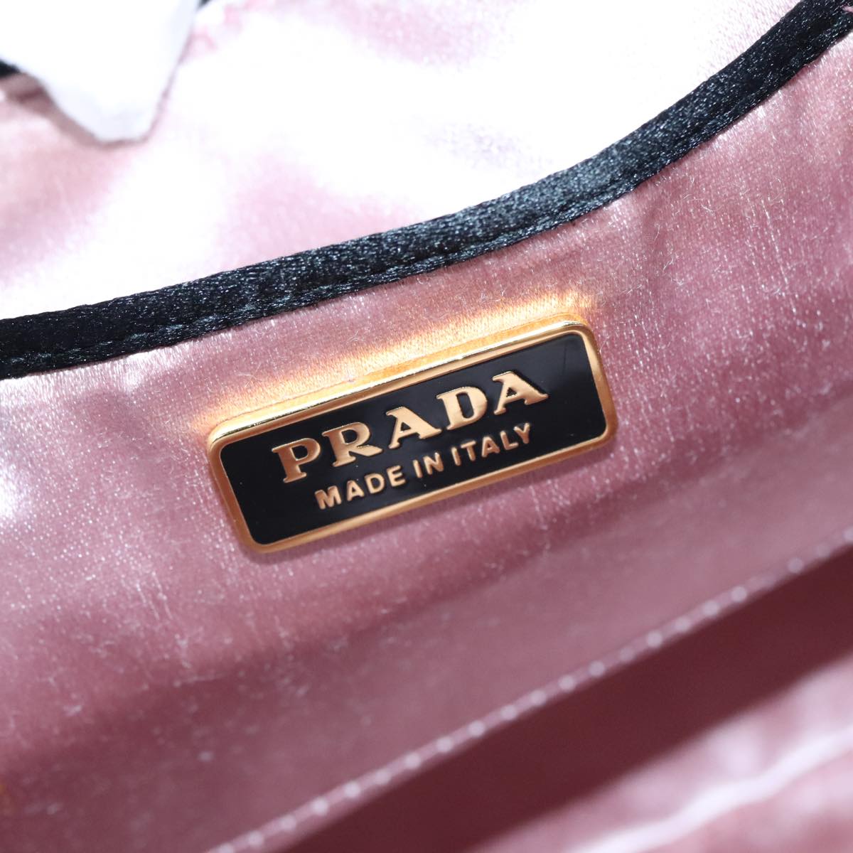 PRADA Hand Bag Satin Black Gold Auth 93461