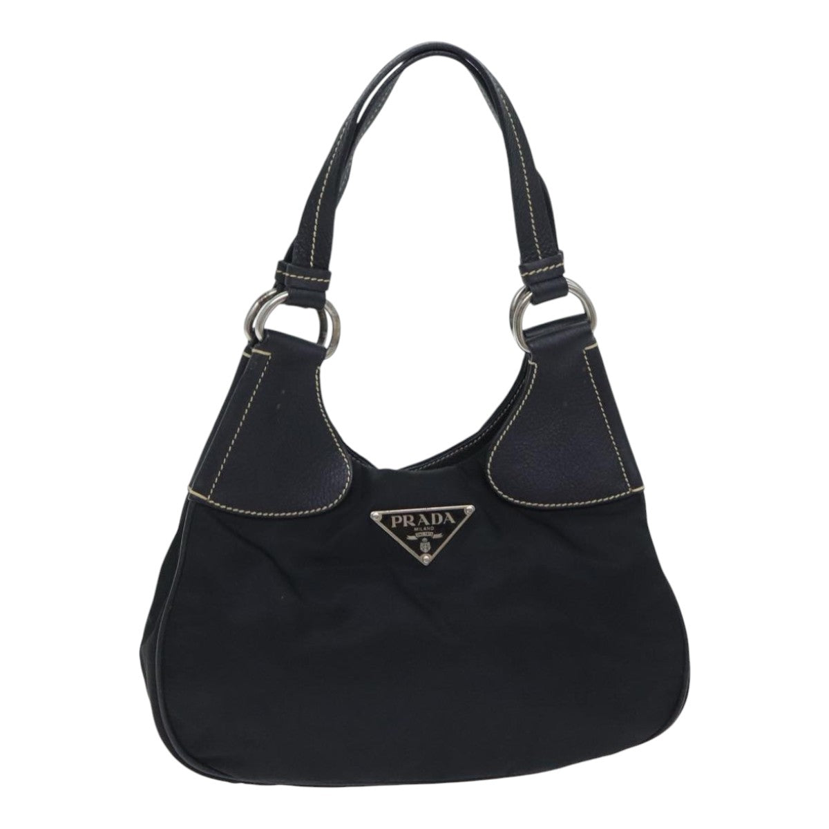 PRADA Hand Bag Nylon Black Silver Auth 93474