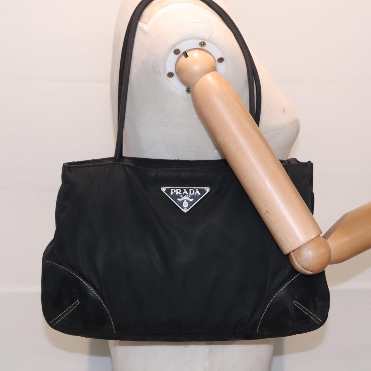 PRADA Hand Bag Nylon Black Auth 93476