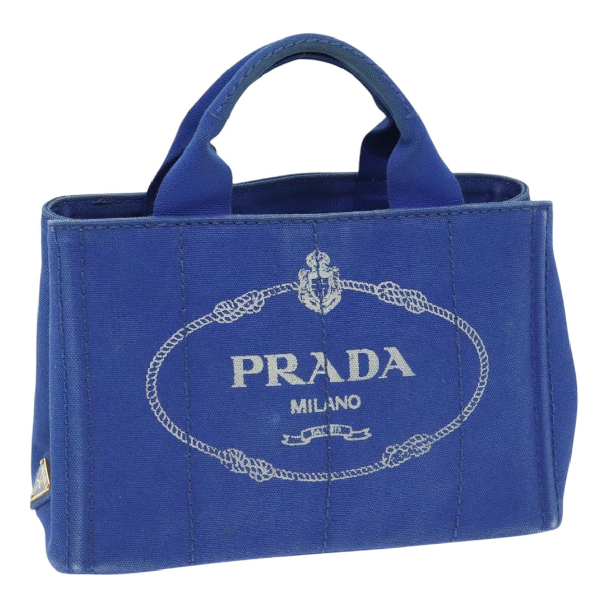 PRADA Canapa PM Hand Bag Canvas Blue Gold Auth 93499