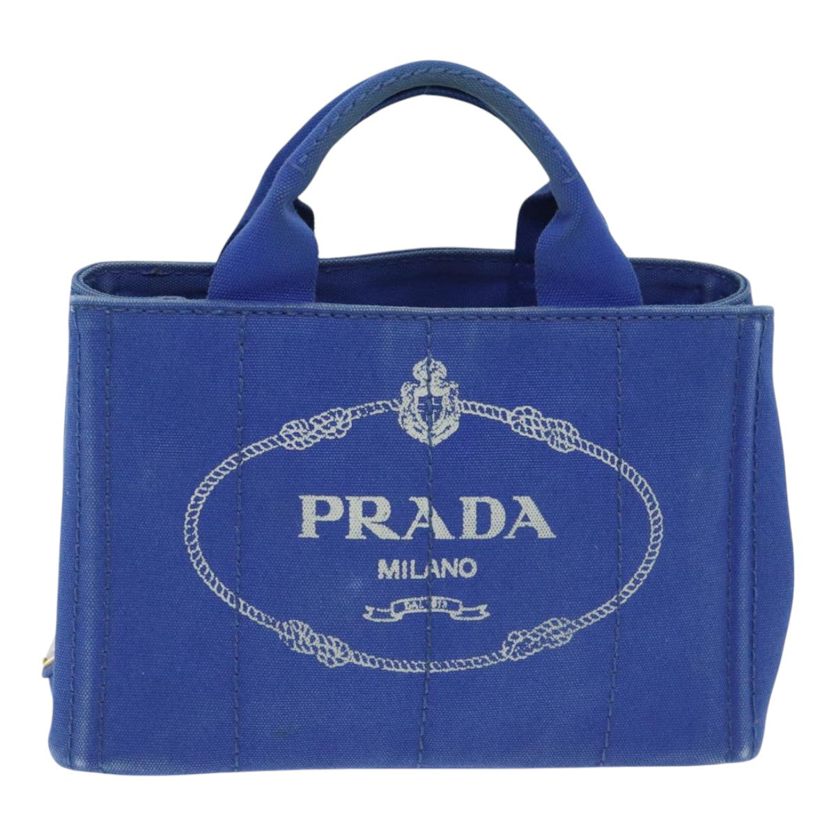 PRADA Canapa PM Hand Bag Canvas Blue Gold Auth 93499