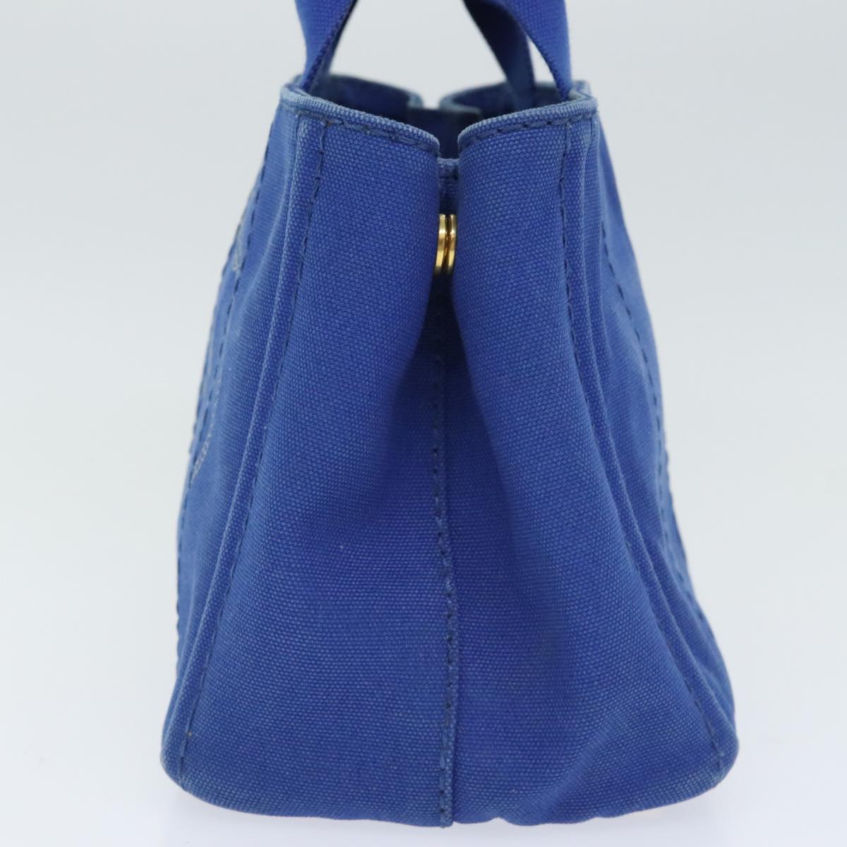 PRADA Canapa PM Hand Bag Canvas Blue Gold Auth 93499