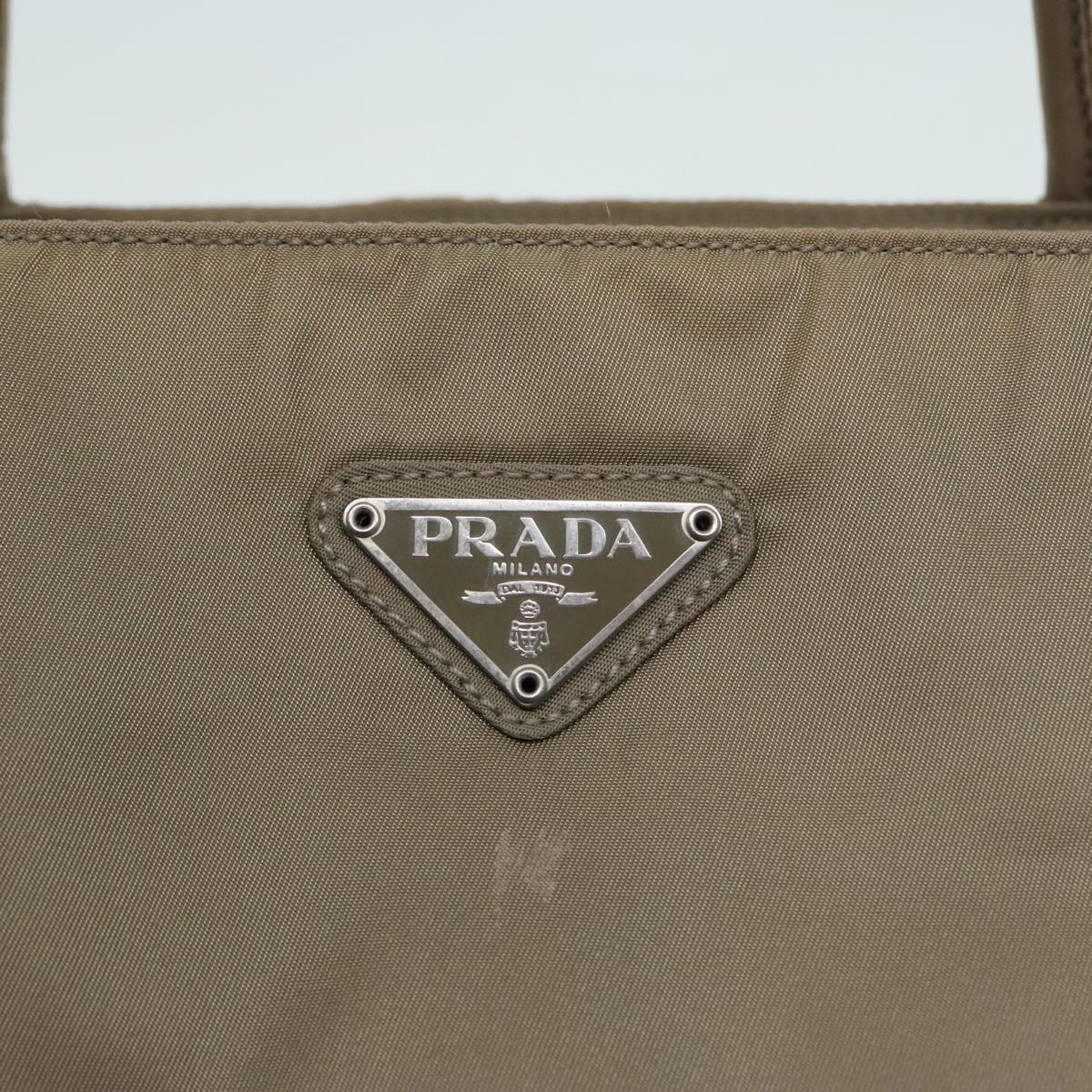 PRADA Hand Bag Nylon Beige Silver Auth 93522