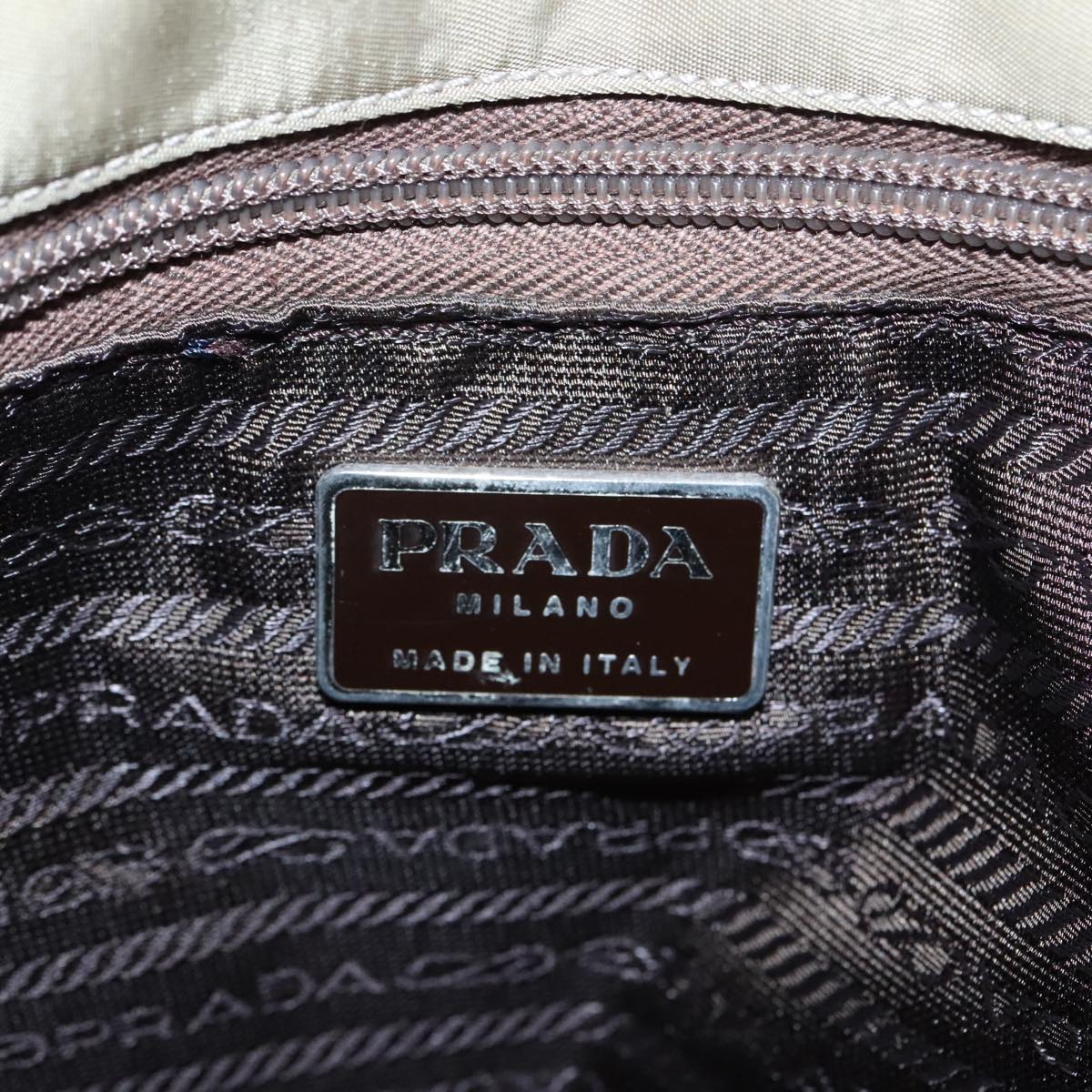 PRADA Hand Bag Nylon Beige Silver Auth 93522