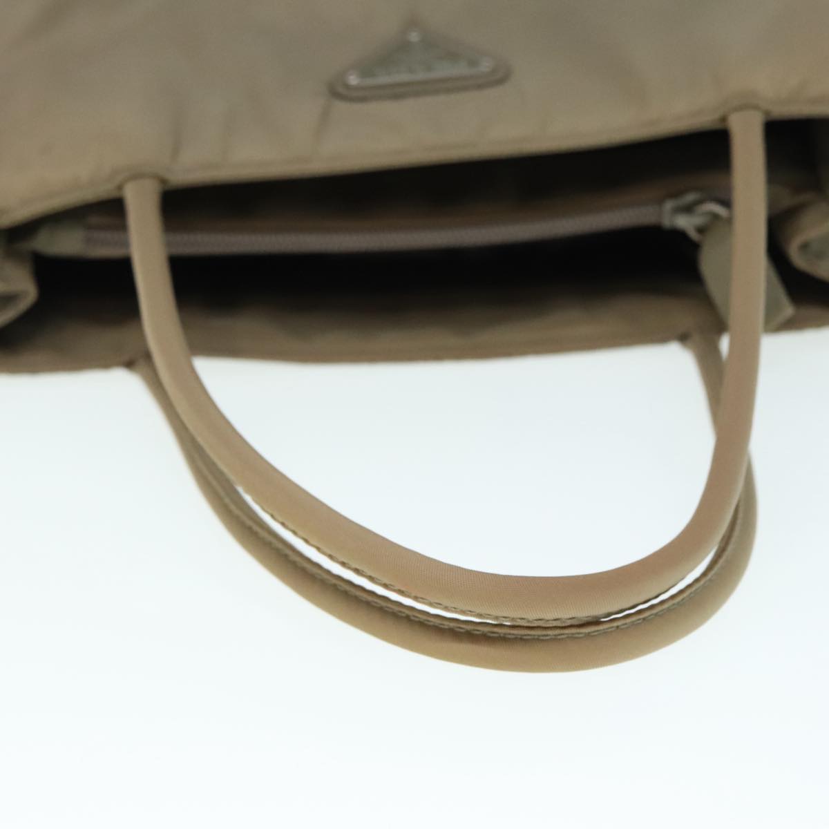 PRADA Hand Bag Nylon Beige Silver Auth 93522