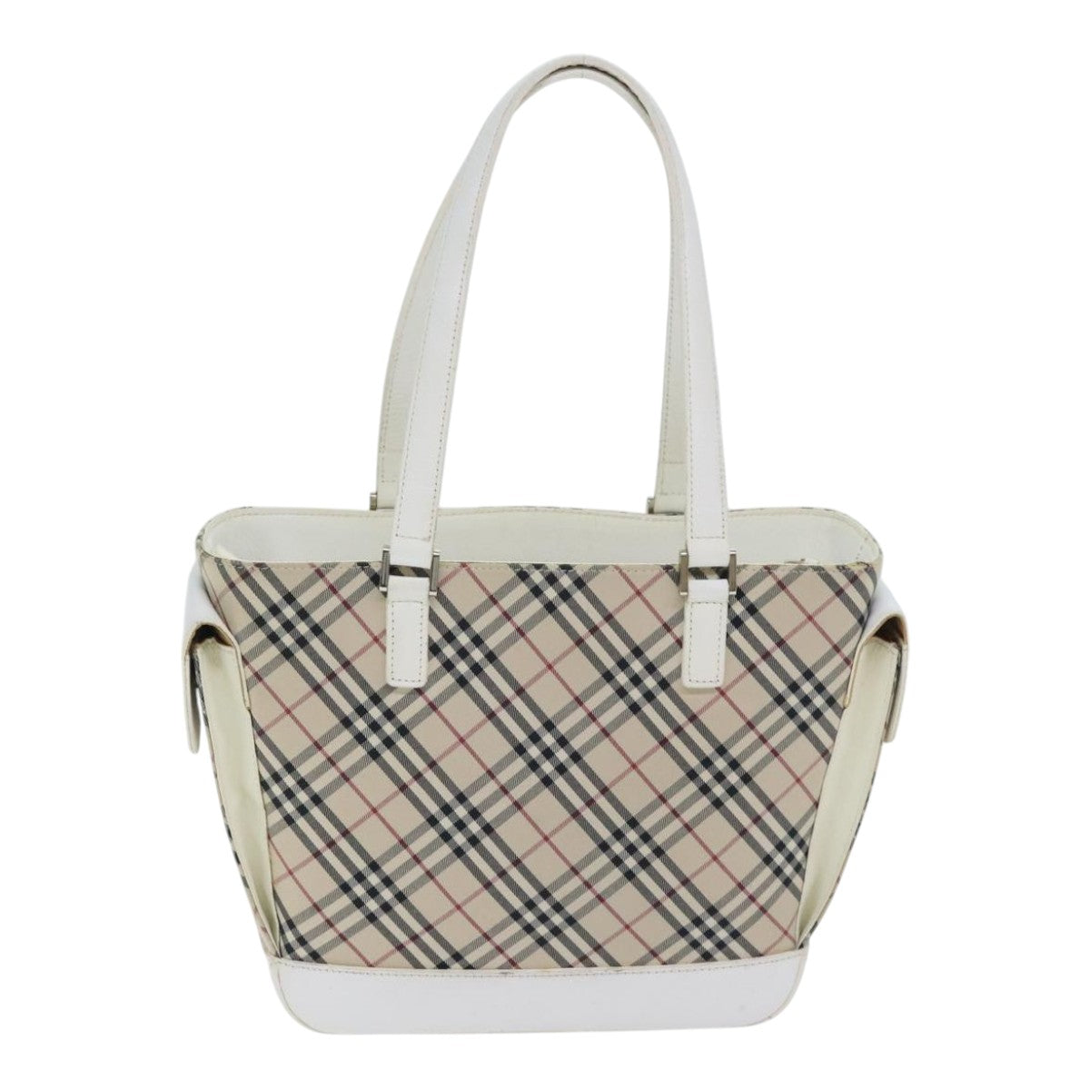 BURBERRY Nova Check Tote Bag Canvas Beige Silver Auth 93524