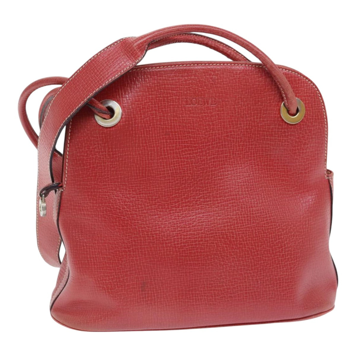 LOEWE Shoulder Bag Leather Red Gold Auth 93551