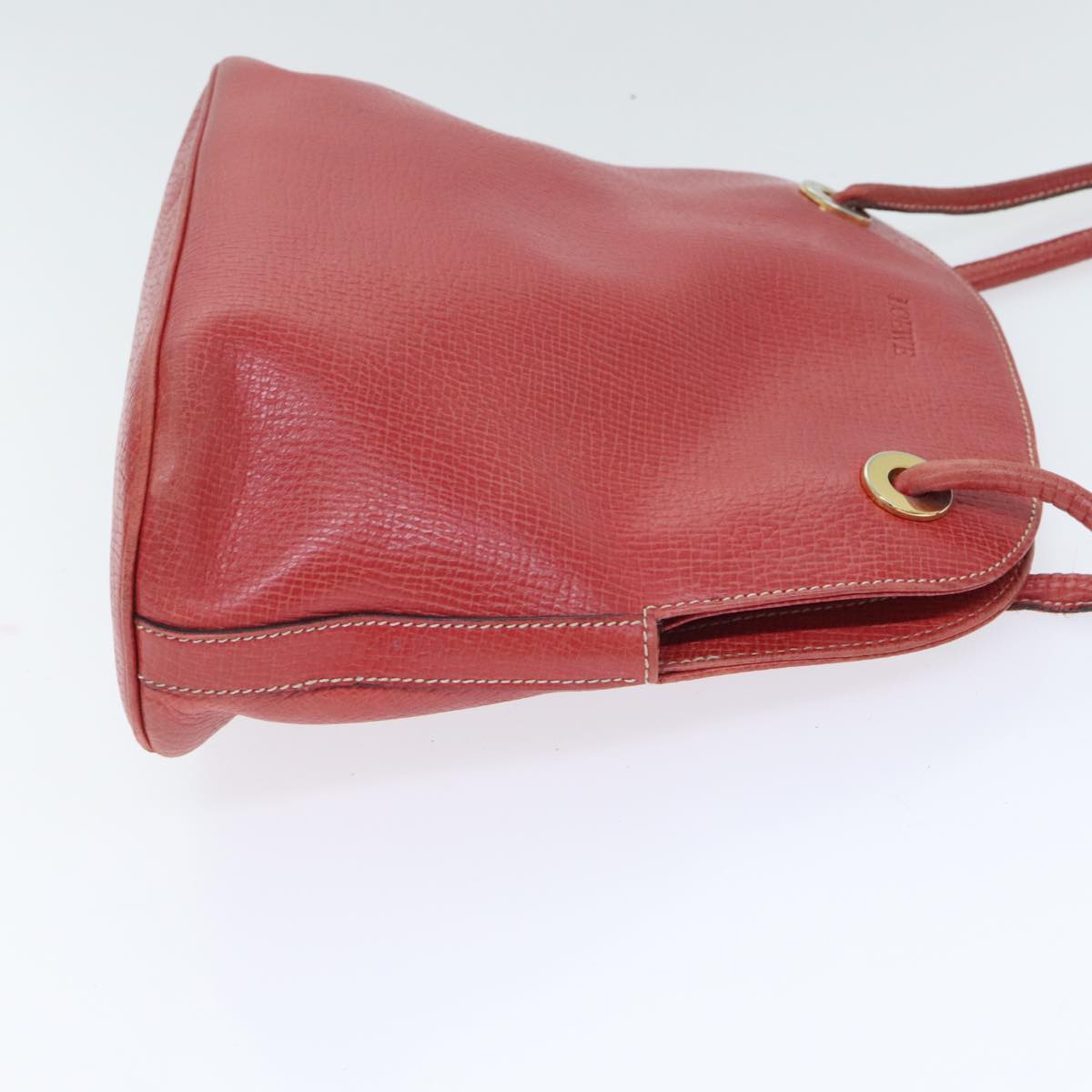 LOEWE Shoulder Bag Leather Red Gold Auth 93551