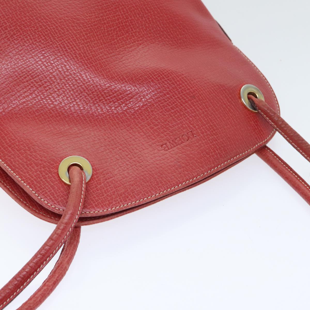 LOEWE Shoulder Bag Leather Red Gold Auth 93551