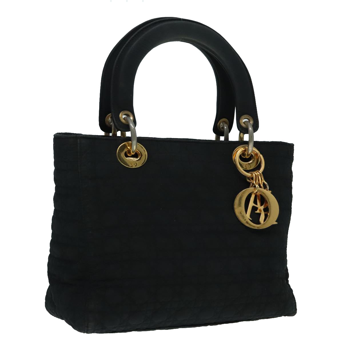 Christian Dior Canage Hand Bag Nylon Black Gold Auth 93566