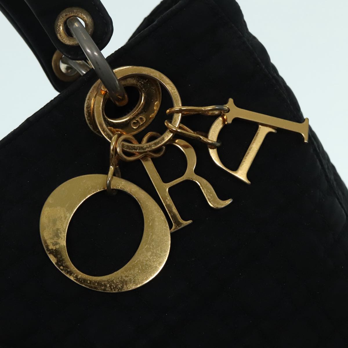 Christian Dior Canage Hand Bag Nylon Black Gold Auth 93566