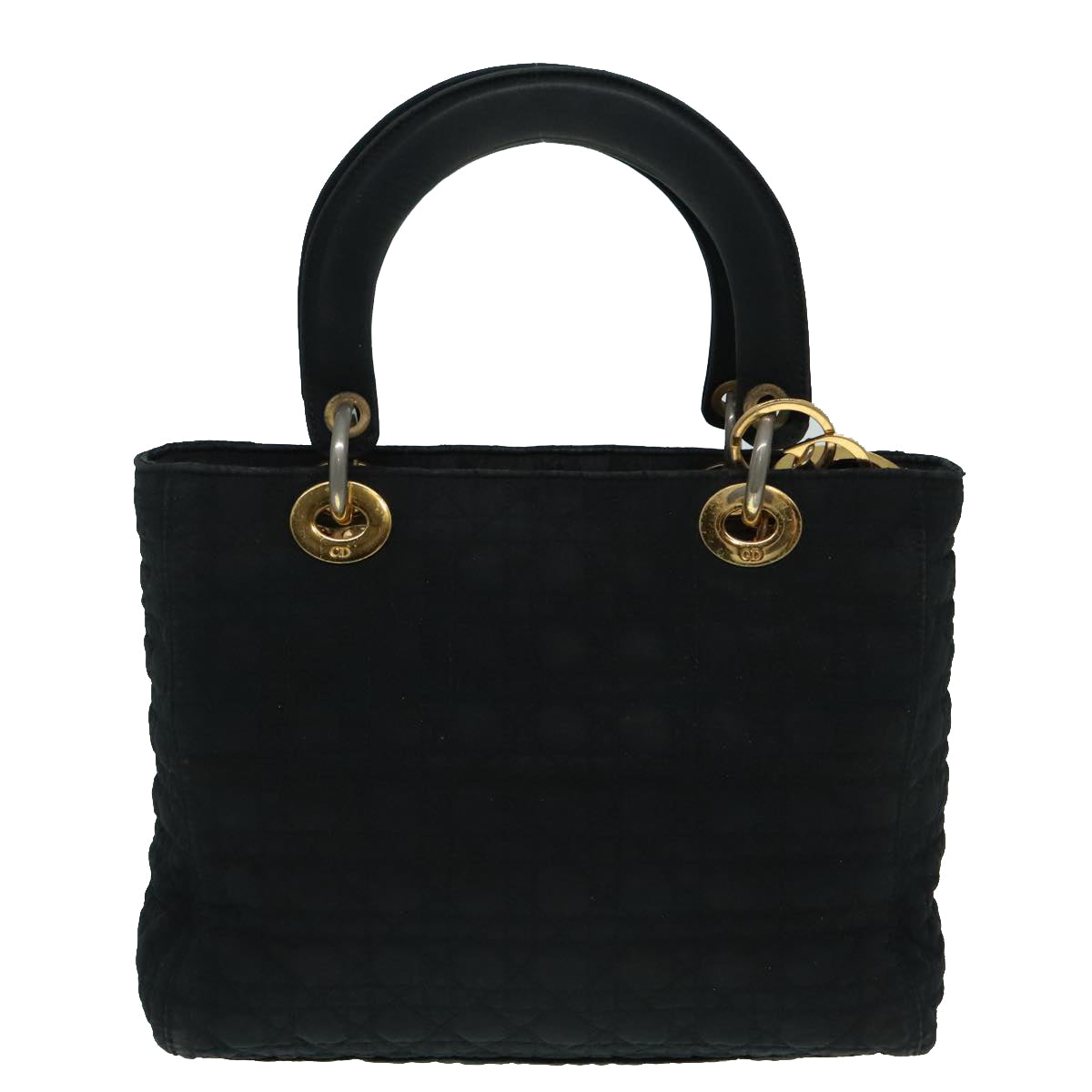 Christian Dior Canage Hand Bag Nylon Black Gold Auth 93566