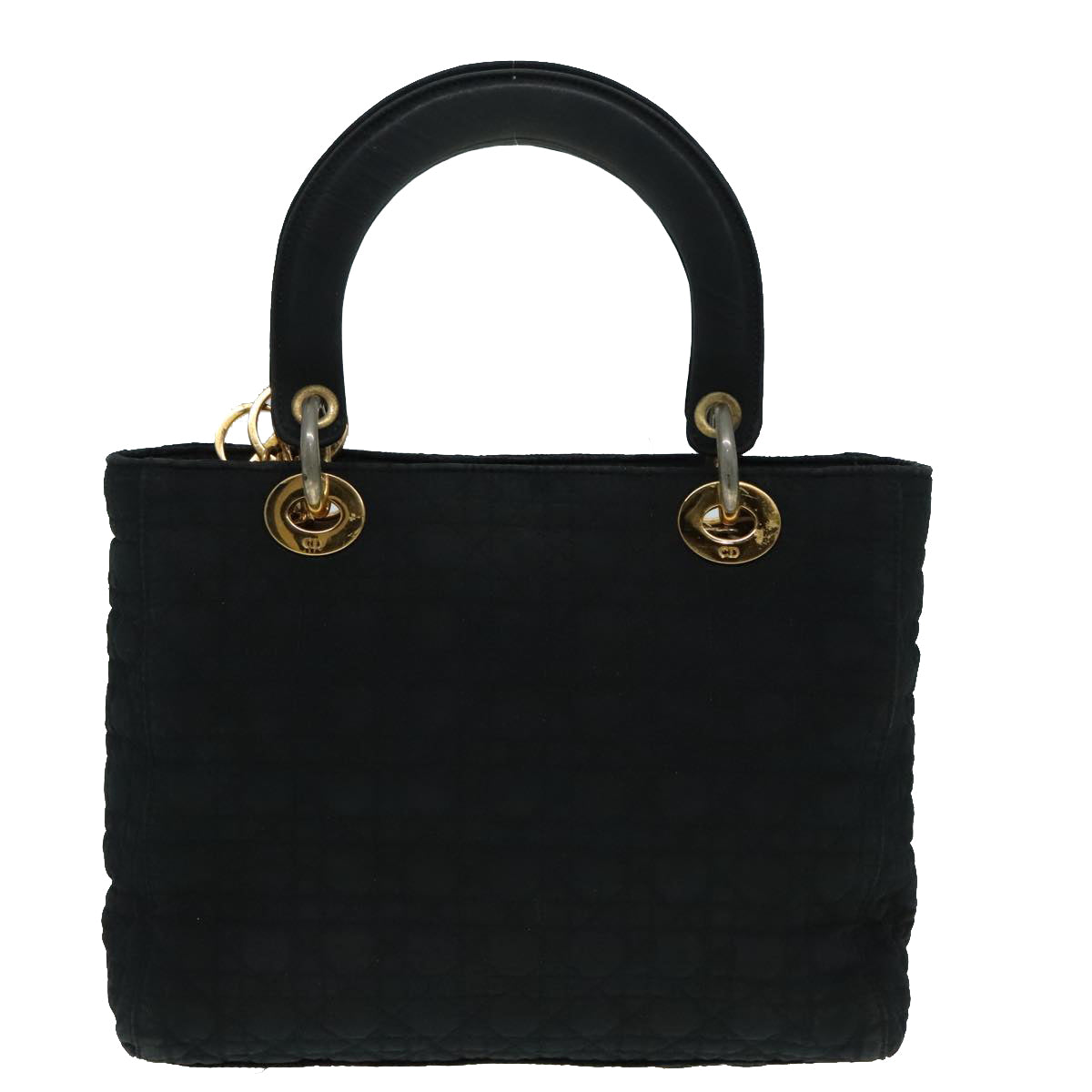 Christian Dior Canage Hand Bag Nylon Black Gold Auth 93566