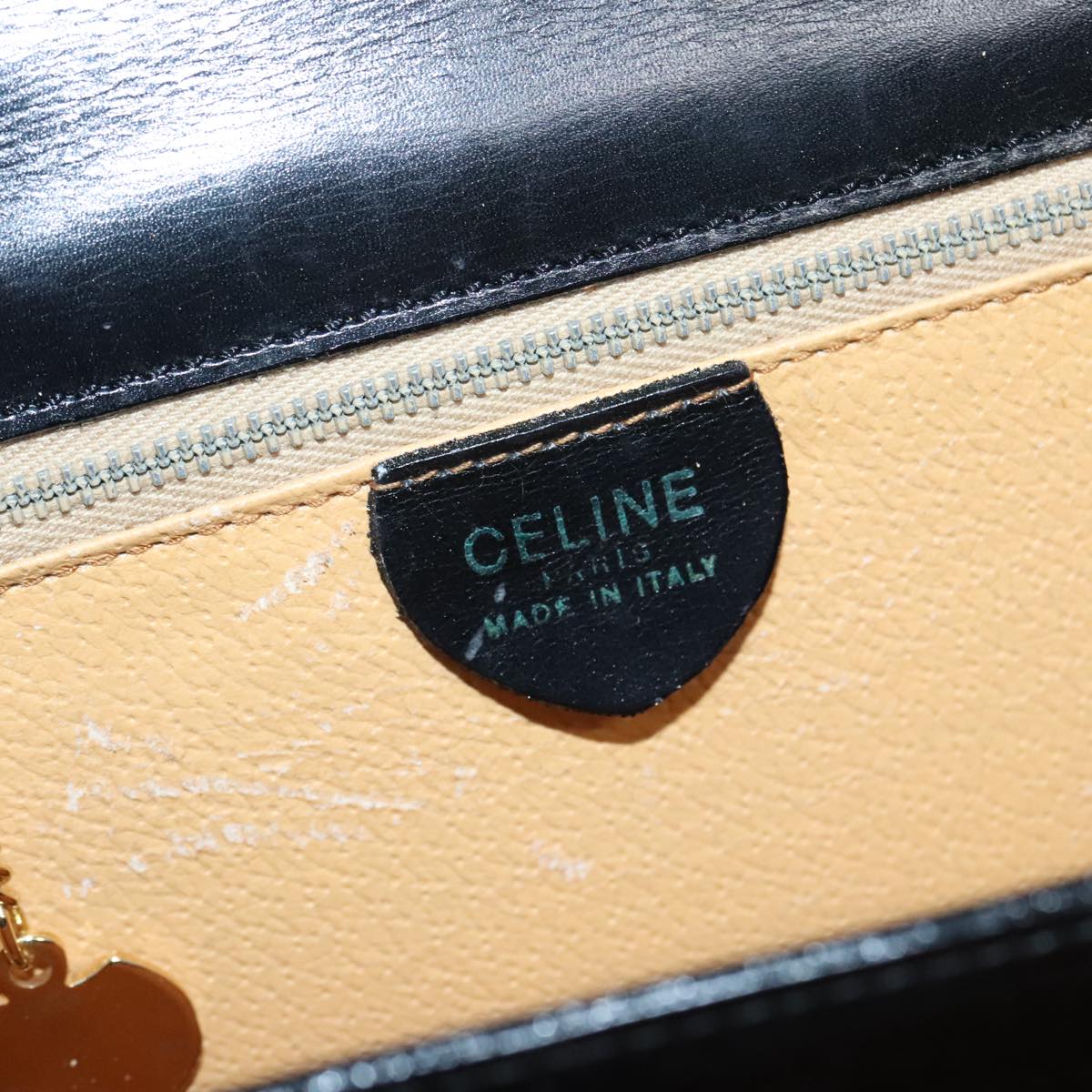 CELINE Hand Bag Leather 2way Black Gold Auth 93573