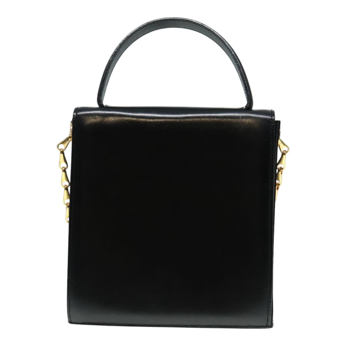 CELINE Hand Bag Leather 2way Black Gold Auth 93573