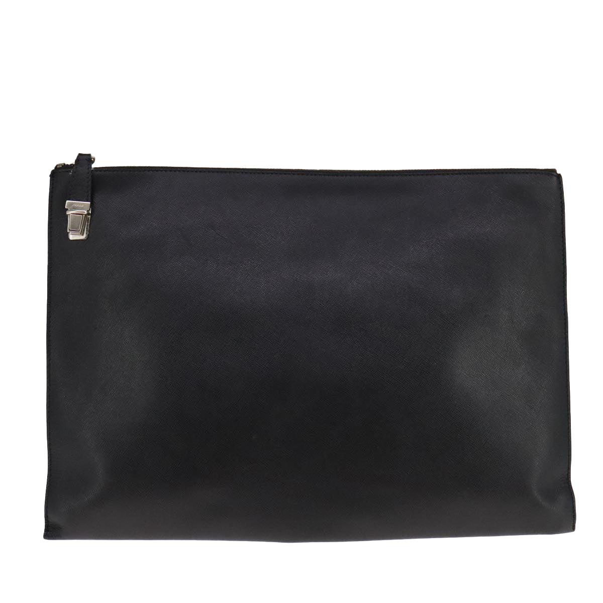 PRADA Clutch Bag Leather Black Auth 93630