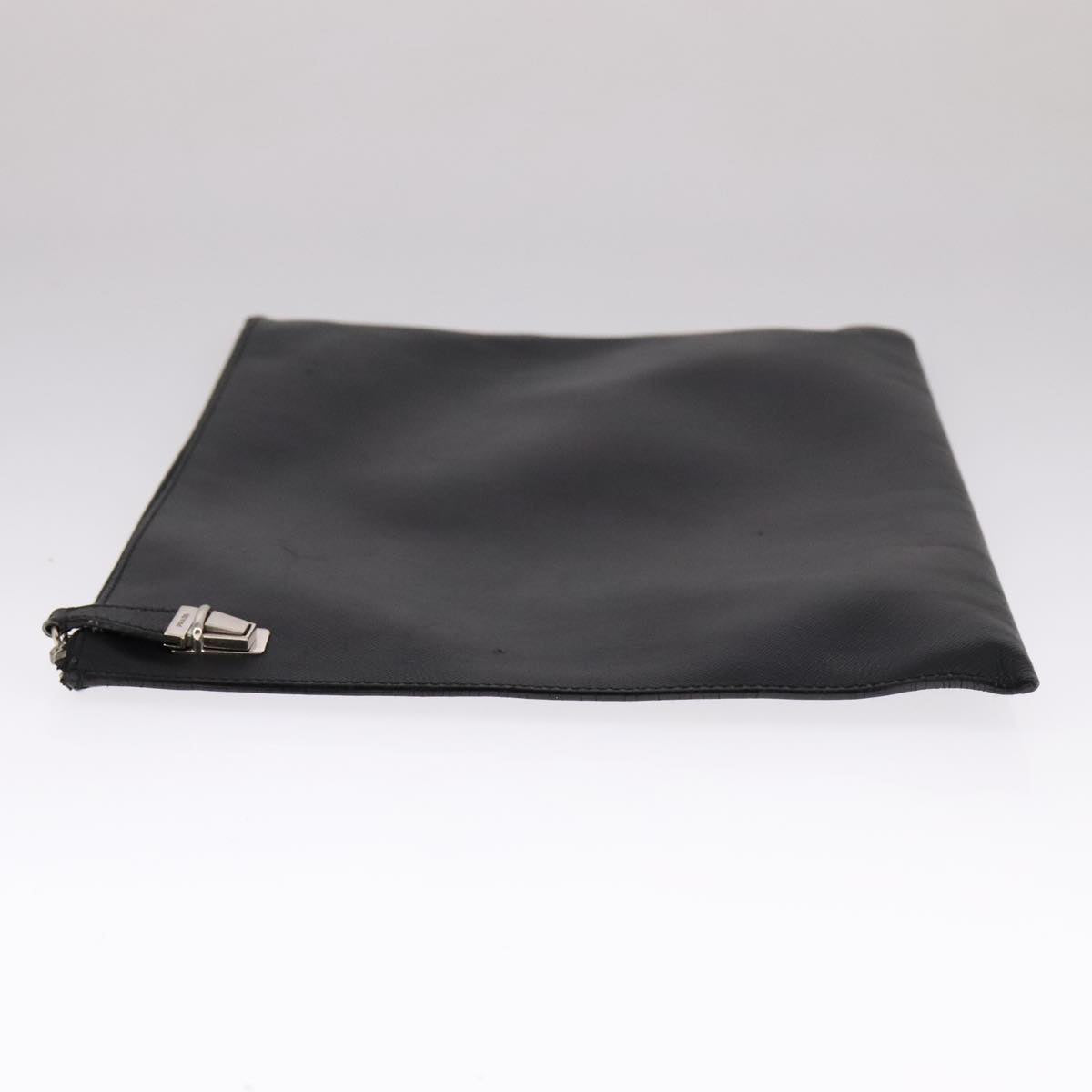 PRADA Clutch Bag Leather Black Auth 93630